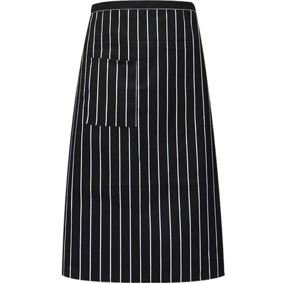 Pocket Full Length Bistro Apron, for Men Women Chef Half Apron Server Apron in Black White Pinstripe (black)