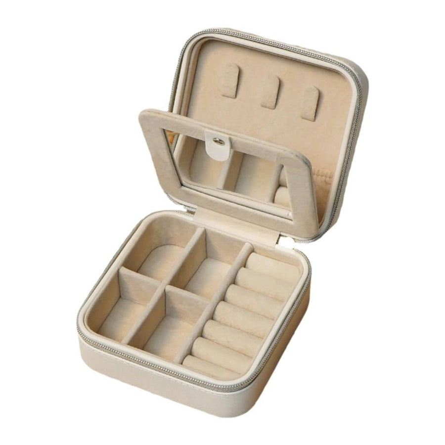 Travel Jewelry Case,Organizer With Soft Lining & Multi Layer Compartments Small Box Gifts for Women (beige)