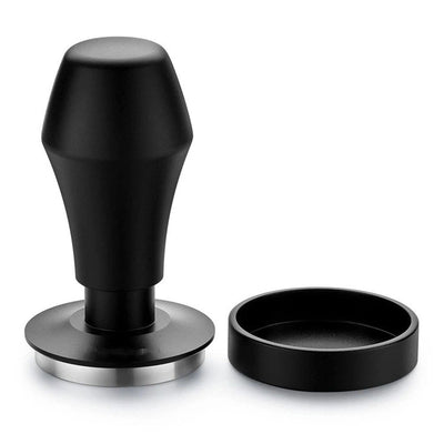 53mm Coffee Tamper Spring Loaded Tamper With Stainless Steel Flat Base, aluminum alloy Handle and Stand - Flat Base Black