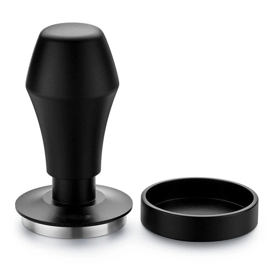 53mm Coffee Tamper Spring Loaded Tamper With Stainless Steel Flat Base, aluminum alloy Handle and Stand - Flat Base Black