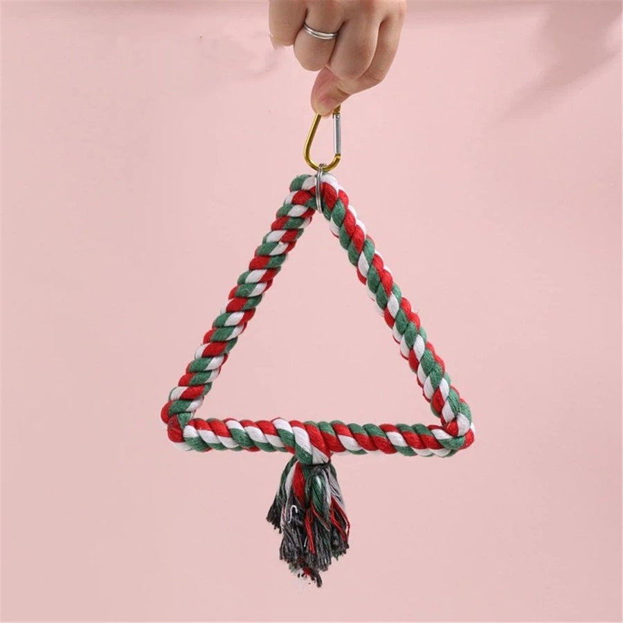 Large Triangle Bird Rope Swing - All Natural Materials - Safe to Climb and Chew - Bird Cage Toy Accessory - Great for African Grey Parrots, Cockatiels, Parakeets, Cockatoos