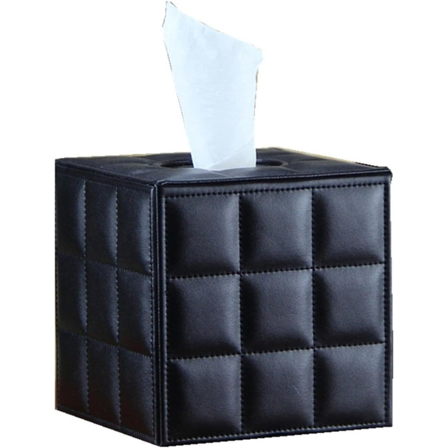 Hotel Style Tissue Box Cover - Sturdy and Stylish Tissue Box Holder with Modern PU Leather Exterior, 13.5x13.5x15cm - Black（Only tissue box）