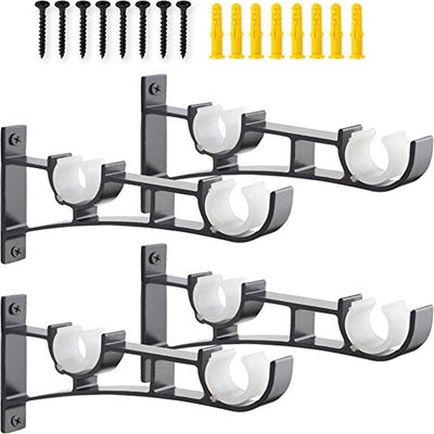 Set of 4 Curtain Rod Bracket, Double Curtain Rod Holders Heavy Duty Curtain Rod Hooks for Wall Black Drapery Rod Brackets for 1 Inch Rods