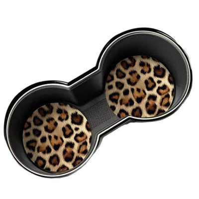 Pack of 4 Cute Cup Holder Coasters for Your Car with Grip, Auto Accessories for Women & Men(yellow Leopard,Only coasters)
