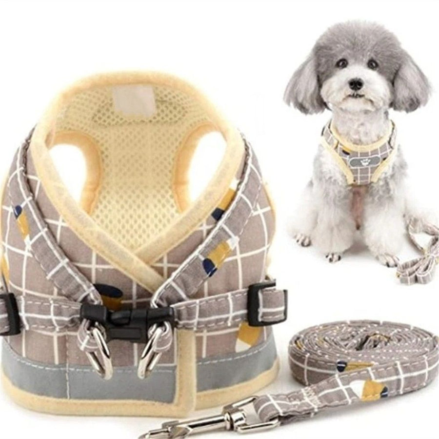 No Pull Small Dog Harness and Set Adjustable Reflective Step-in Vest Harnesses Mesh Padded Plaid Escape Proof Walking Puppy Jacket for Boy Girl Pet Dogs Cats M