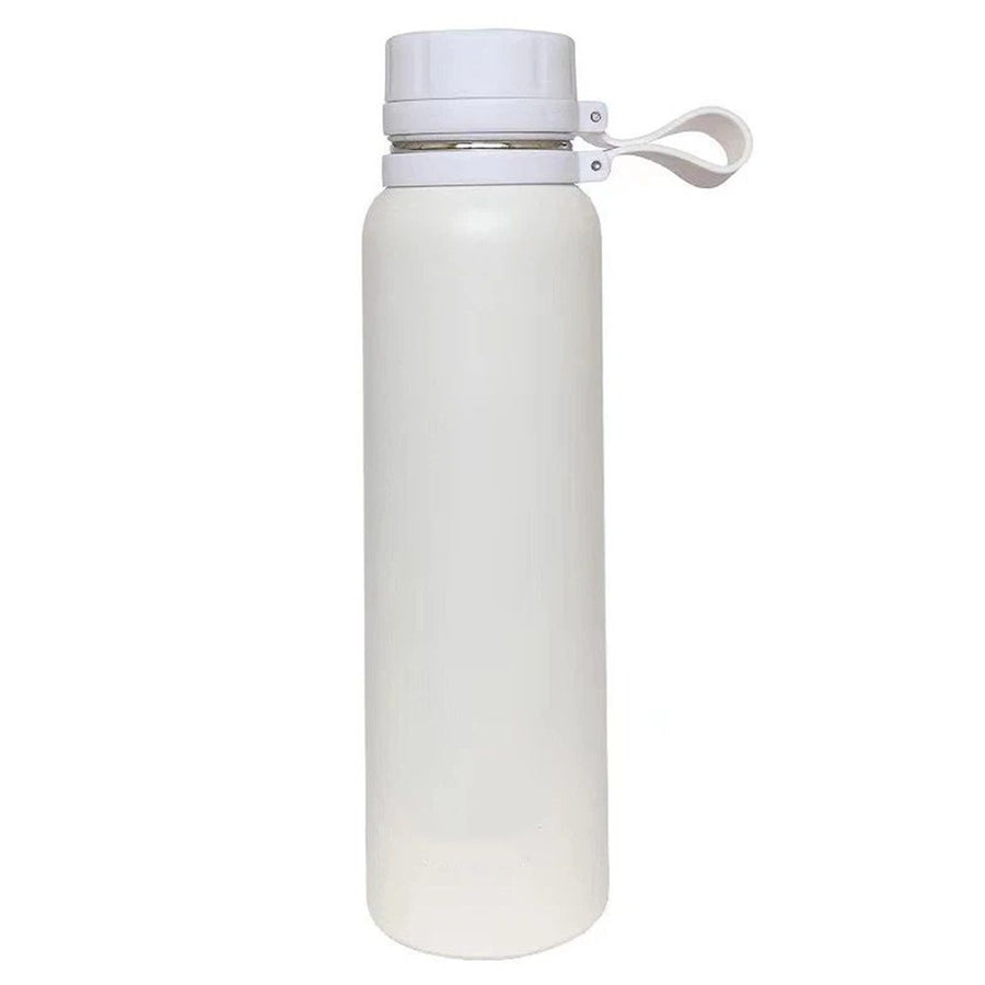 Insulated Water Bottle 30oz Stainless Steel for School and Travel Spout Lid Prevents Leaks, Sweat, and Dust (White)