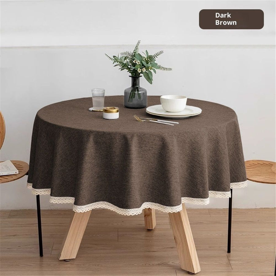 Round Tablecloth - 55 Inch Chocolate Round Table Cloth Round Tables - Heavy Duty Washable Fabric - for Buffet Table, Holiday Party, Dinner, Wedding & Baby Shower