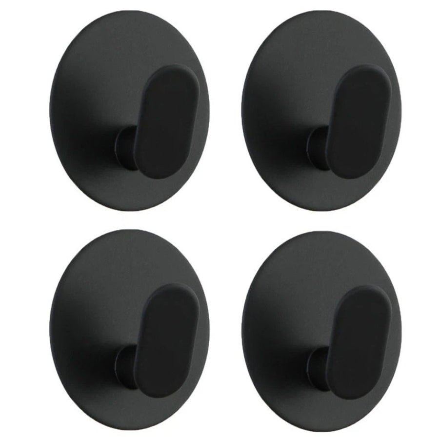 Adhesive Towel Hooks - 4 Pack Extra Strong Heavy Duty Wall Hooks for Bathroom/Shower Door Hanging Coat, Robe, Towel, Dogs' Leads and Collars (Matte Black, Stainless Steel)