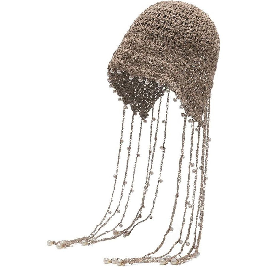 Women's crochet loose brimless cap, hand woven soft cap, spring, summer, autumn, winter  with Tassel Handmade Knit  Cap（khaki）