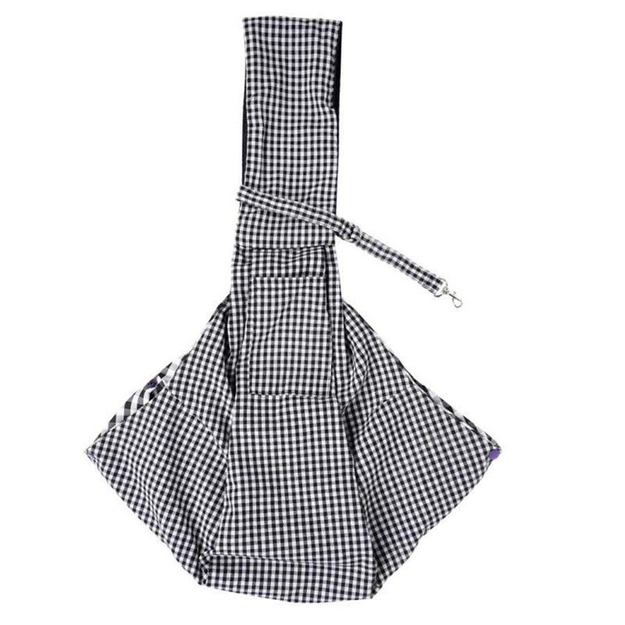 Small Pet Dog Cat Sling Carrier , with Pocket,Hand-Free Pet Bag Dog Cat Puppy Carry Bag for Travel and Walking Outdoor (Black and White Grid)