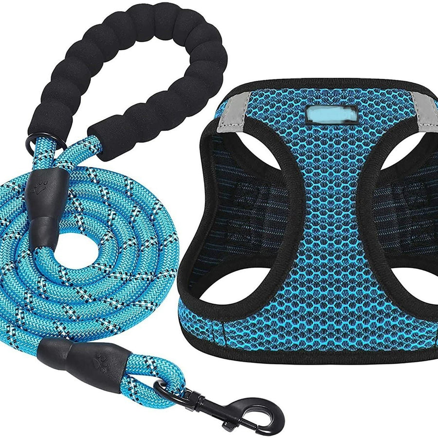 Dog Harness Step-in Breathable Puppy Cat Dog Vest Harnesses for Small Medium Dogs harness vest style dog leash reflective breathable dog leash pet supplies（blue L）