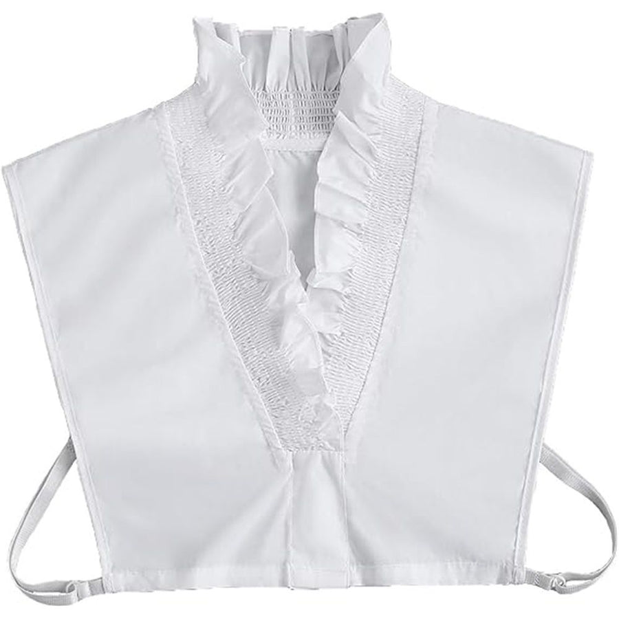 2pcs Half Shirts Layering for Women,Detachable  Collar Blouse Half Shirts False Collar  Cotton Shirts Elegant Ruffle Collar V Neck （White）