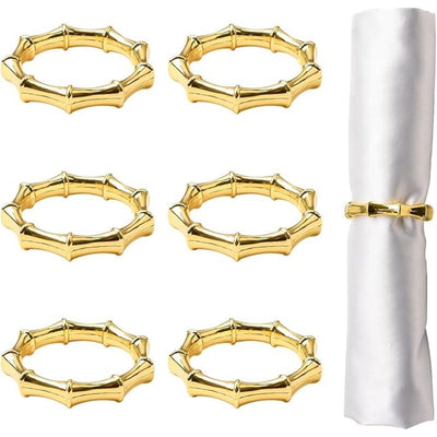 6pcs Gold Napkin Rings, Metal Bamboo Joint Napkin Holders Buckles Napkin Rings for Wedding Party, Dinner, Table Decoration