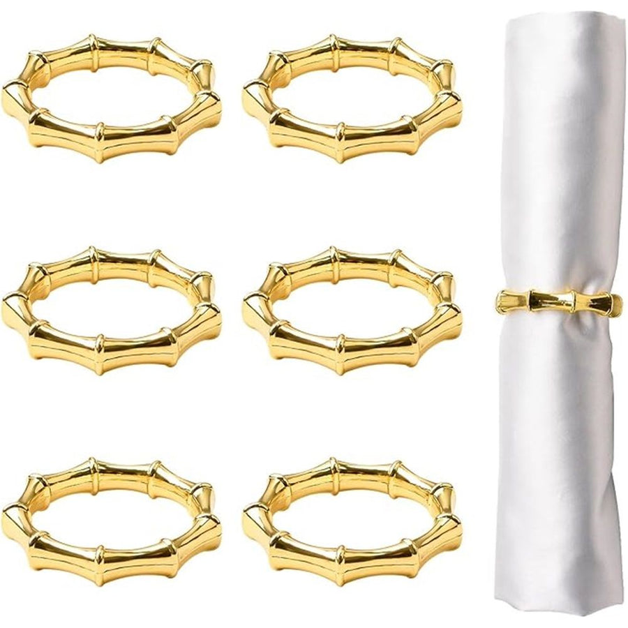 6pcs Gold Napkin Rings, Metal Bamboo Joint Napkin Holders Buckles Napkin Rings for Wedding Party, Dinner, Table Decoration