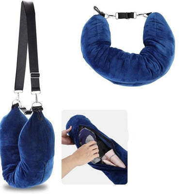 Luggage Pillow Soft Plush Filling Clothes Luggage Pillowcase Outdoor Multi functional U-shaped Portable Headrest（blue）