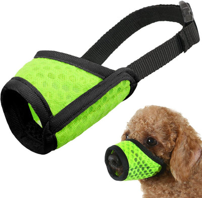 Dog Muzzle Anti-Biting Breathable Polyester Soft Puppy Walking Mask with Drinking Hole Fluorescent Green  for Small Dogs（L）