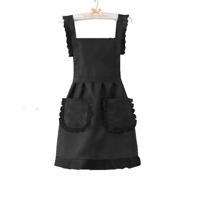 Apron for Women Girls Cross Back Kitchen Cooking Aprons with Pockets Vintage Baking Gardening Work Apron  Cute Work Art Painting Florist Shop Overalls （black）