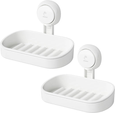 Soap Holder Suction Cup for Shower, 2 Pack Bar Soap Dish Holder for Shower Wall Mounted NO-Drilling, Plastic Self Draining Removable Vacuum Suction for Bathroom Bathtub Sink（single layer）