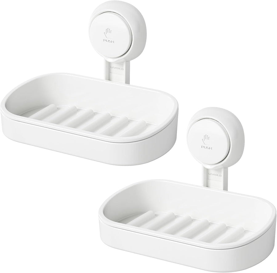 Soap Holder Suction Cup for Shower, 2 Pack Bar Soap Dish Holder for Shower Wall Mounted NO-Drilling, Plastic Self Draining Removable Vacuum Suction for Bathroom Bathtub Sink（single layer）