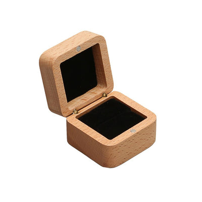 Beech wood proposal ring box, women's solid wood small jewelry box, gift storage box, earring ring jewelry packaging gift box, black single slot