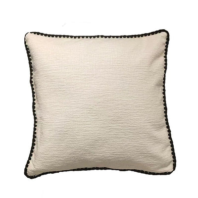 Throw Pillow Covers Decorative 45*45cm Pack of 2 Cotton Thread Stitching Edges Solid Dyed Soft Chenille Cushion Cases for Couch Sofa Bed Living Room Farmhouse Cream （Black lace）