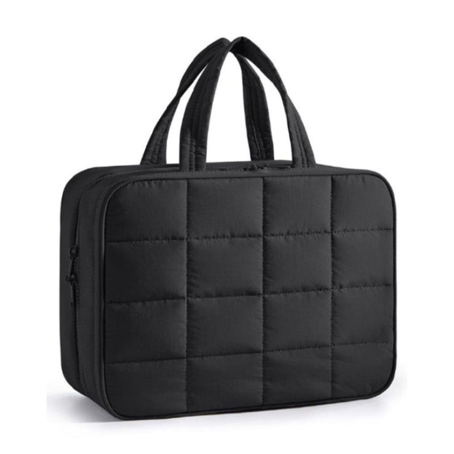 Travel Toiletry Bag with Jewelry Organizer, Hanging Travel Bag for Toiletries, Puffy Makeup Cosmetic Bag Organizer, Carry-on Travel Accessories Essentials, Black