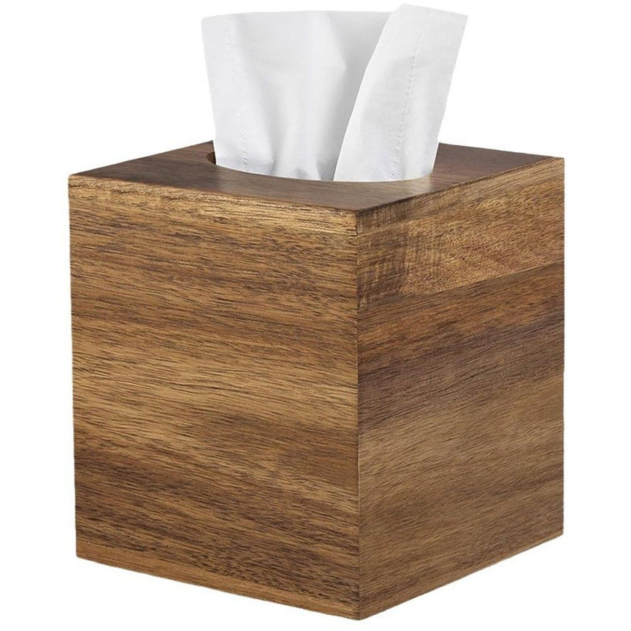 Acacia Wood Tissue Box Cover, Square Wooden Tissue Holder for Bathroom, Living Room, Dining Table, Decorative Cube Facial Tissue Box Cover,