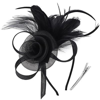 Women's Transparent Hard Yarn Charming Bridal Tea Party Hat Mesh Feather Headwear Retro Elegant Multi functional Headband Hair Accessories Party Performance Headflower（black）