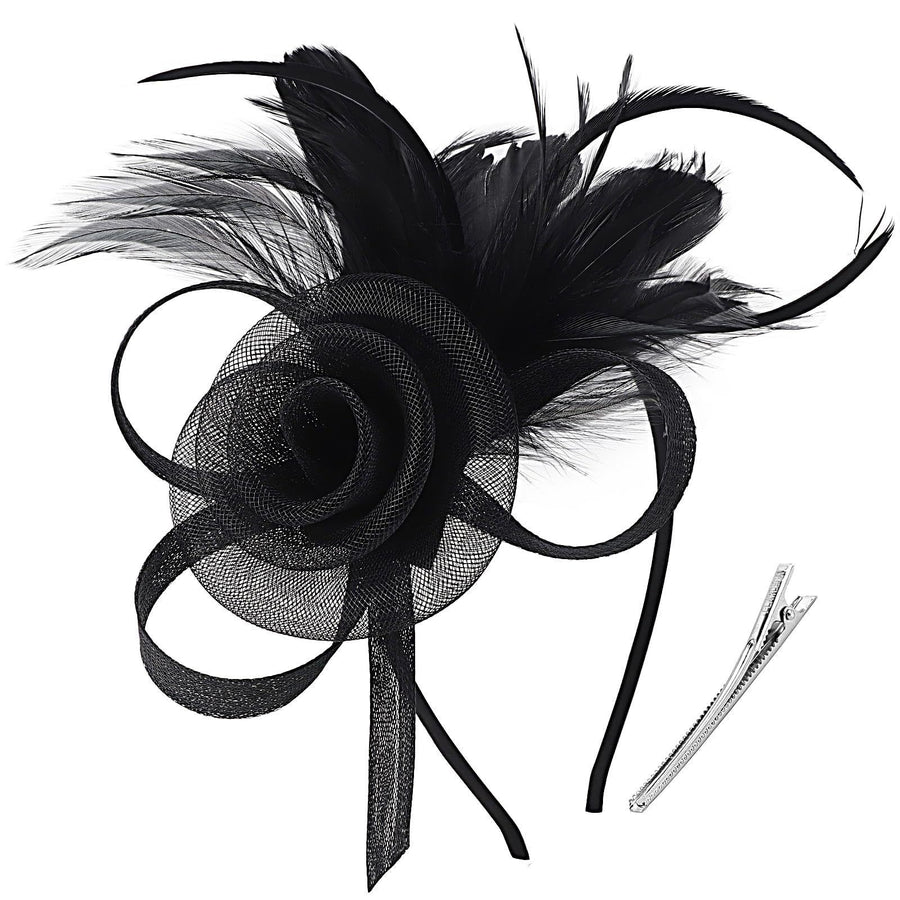Women's Transparent Hard Yarn Charming Bridal Tea Party Hat Mesh Feather Headwear Retro Elegant Multi functional Headband Hair Accessories Party Performance Headflower（black）