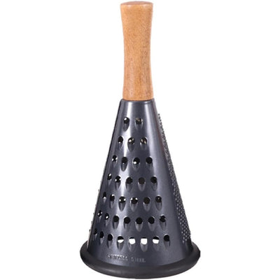 Cone Cheese Grater with Handle Stainless Steel Grater Triple Function Wood Handle Shredder Non-Slip Rubber Bottom Hand Held Multifunction Vegetables Grater Black  ( 24cm Black)