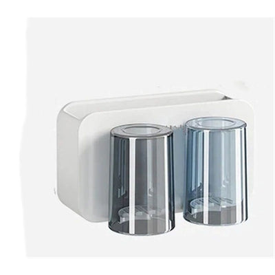 Toothbrush Holders for Bathroom,Wall Mounted Toothbrush Holder Set with 2 Cups &  Storage Compartments,Bathroom Vanity Organizer for Toothpaste, Razor, Comb