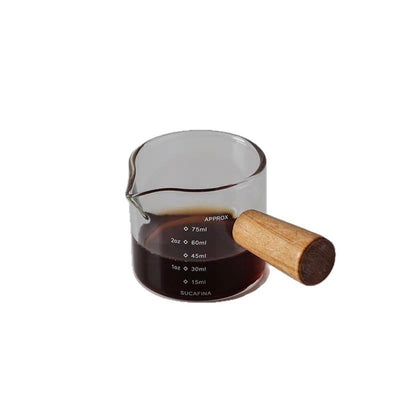 2 Pack Espresso Shot Glass 75ML Triple Pitcher Barista Single Spouts With Wood Wooden handle scale glass heat-resistant milk cup