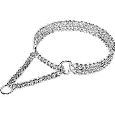 Silver Dog Chain Collar - Stainless Steel, Adjustable Walking, Chew Proof Double Row Chain Collar for Large, Small, Medium Dogs