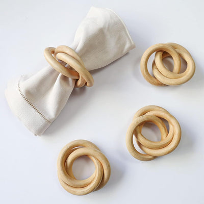 Wooden Napkin Rings Set of 4, Farmhouse Wood Circle Napkin Ring,  Buckles Holder for Xmas Table Setting, Wedding, Thanksgiving Day and Home Decor(Wood Circle)