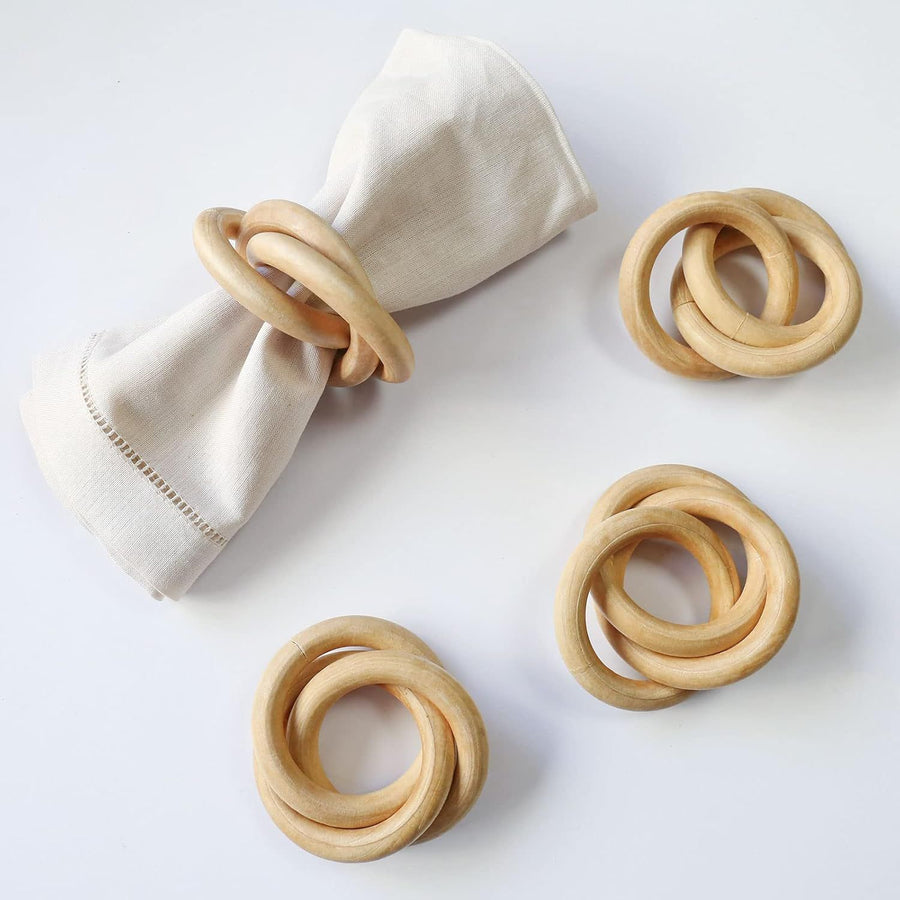 Wooden Napkin Rings Set of 4, Farmhouse Wood Circle Napkin Ring,  Buckles Holder for Xmas Table Setting, Wedding, Thanksgiving Day and Home Decor(Wood Circle)