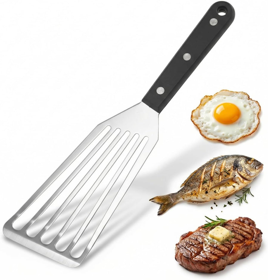 Stainless Steel Fish Spatula - Ideal Length Slotted Turner with High Heat Resistant ABS Handle - Heavy Duty Thick  Flipper Cooking & Grilling（Large ABS handle）