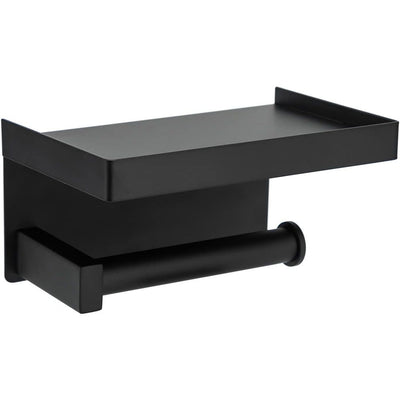 Toilet Paper Holder Tissue Roll Hanger with Shelf Stainless Steel Matte Black Bathroom Lavatory Hardware Wall Mount Adhesive