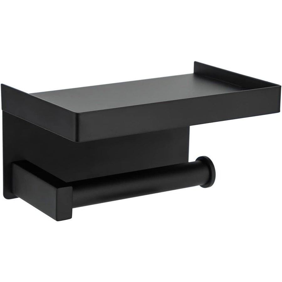 Toilet Paper Holder Tissue Roll Hanger with Shelf Stainless Steel Matte Black Bathroom Lavatory Hardware Wall Mount Adhesive
