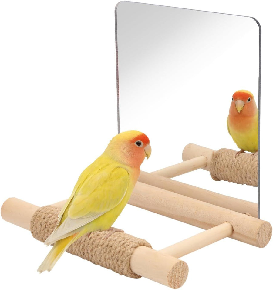 2pcs Solid wood parrot toy cloud ladder climbing jumping platform bird mirror station stand platform bird parrot station pole （Hemp rope style）