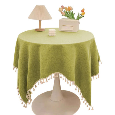 Linen Small Square Tablecloth Textured Farmhouse Fabric Table Cloth Heavy Duty Wrinkle Resistant Washable Tassel Table Cover for Kitchen Dining Tabletop Decoration 90*90cm Grass Green