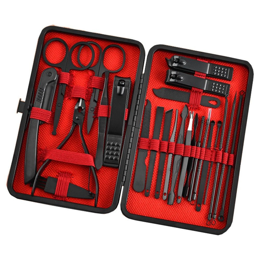 Nail Clippers Sets High Precisio Stainless Steel Nail Cutter Pedicure Kit Nail File Sharp Nail Scissors and Clipper Manicure Pedicure Kit Fingernails & Toenails with Portable cas (Red/Black_24 in 1)