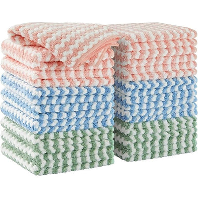 18 Pack Microfiber Cleaning Cloth, Kitchen Towels for Dish Drying Washing, Absorbent Streak Free Lint Free Rags for Cleaning, Reusable and Washable Towels - 10" x 10" Blue/Pink/Green
