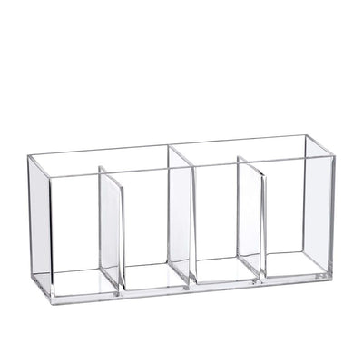 Acrylic Pen Holder 4 Compartments, Clear Pencil Organizer Cup for Countertop Desk Accessory Storage, Eyebrow Pencils, and More