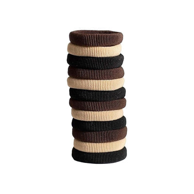 Soft Elastic Hair Ties No Damage Hair Ties for Thick Hair Seamless, Non-Slip, Comfortable & Durable Elastic Hair Bands for Women's Hair Unbreakable 15 Pc （Black, deep coffee, beige）