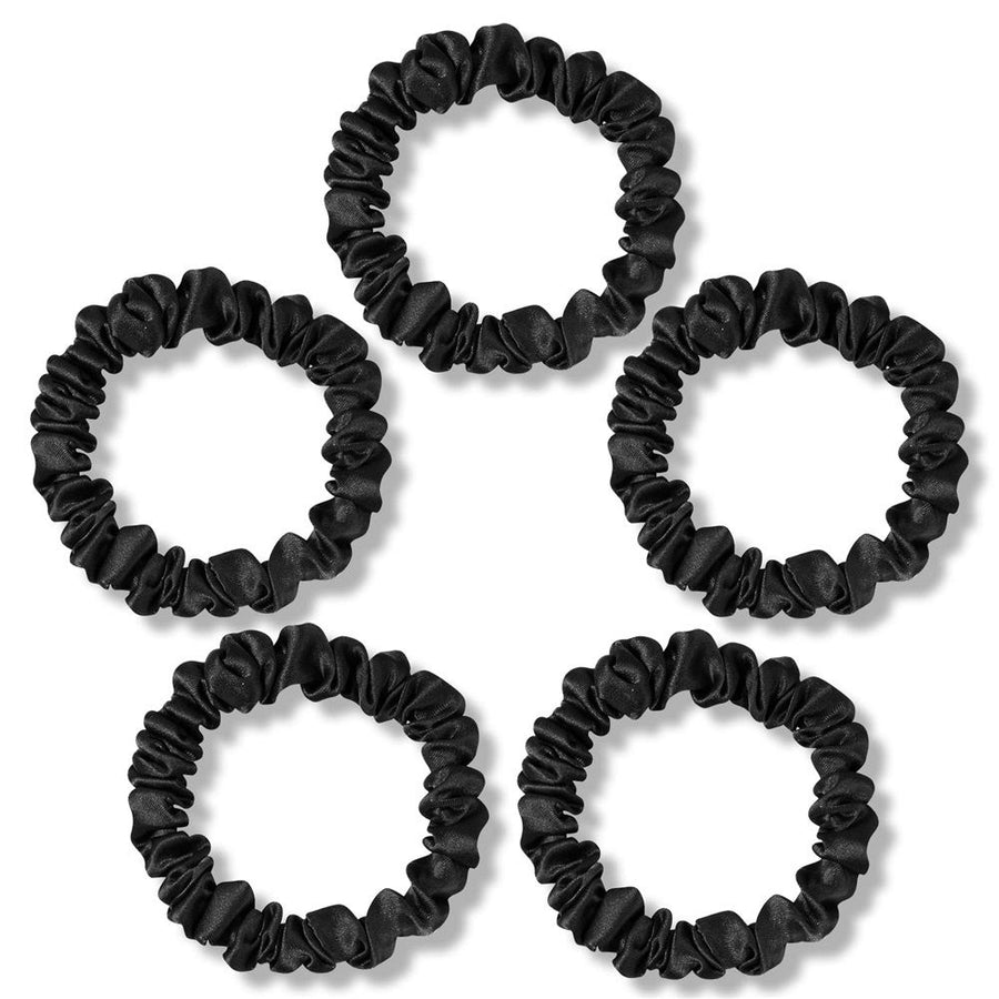 Women's Hair Accessories - Clean Girl Aesthetic - Thin Hair Scrunchies, Small Ponytail Holders, and Cute Hair Ties - Black Scrunchies,5 Pack