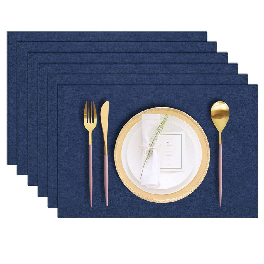 Cloth Placemats Set of 6, Cotton Linen Blend Machine Washable Durable Linen Table Mats, Heat Resistant Placemats Wrinkle Free Place Mats for Dining Table, Easy to Clean (Navy Blue, 6)，Only table mats