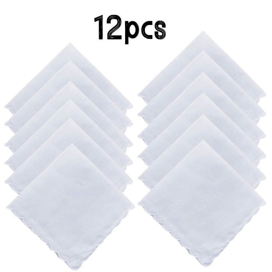 Bulk Pack Handkerchiefs, Cotton Scalloped Hankies, Pocket Square Towel, White, 11x11 Inches, 12 PCS,Soft Reusable Daily