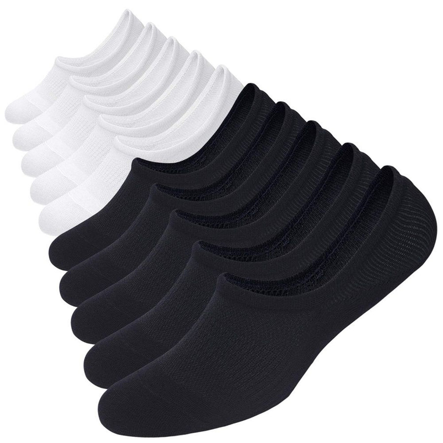 Socks 10 Pairs Cotton Non Slip Low Cut Invisible  Socks Men&Women Boat Liner，Versatile socks for daily use（black, white）