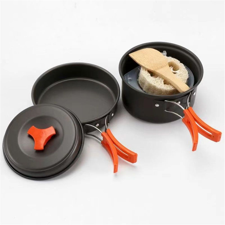 Outdoor Cooking Set for People Lightweight Anodized Camping Cookware Kit with Bowl Utensils and Mesh Bag for Barbecue and Picnic（orange）
