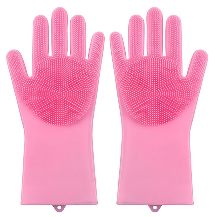 2 pairs of pink of Dishwashing Gloves, Reusable Silicon Cleaning Gloves for Washing Dishes, Bathroom, Pet Bathing, Cars, Fruit and More